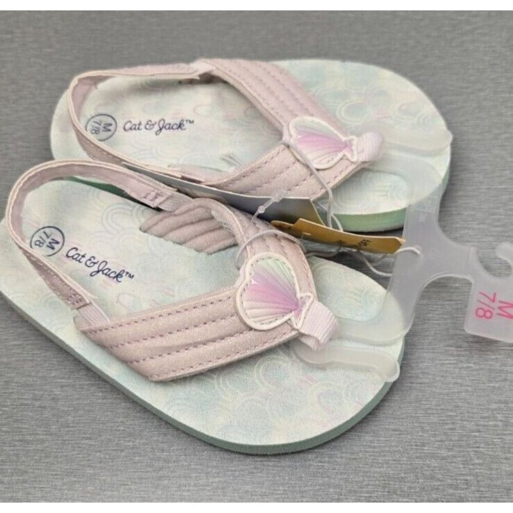 Cat & Jack sandals Size 7/8 Toddler Girls Pastel Seashell Flip Flops Small